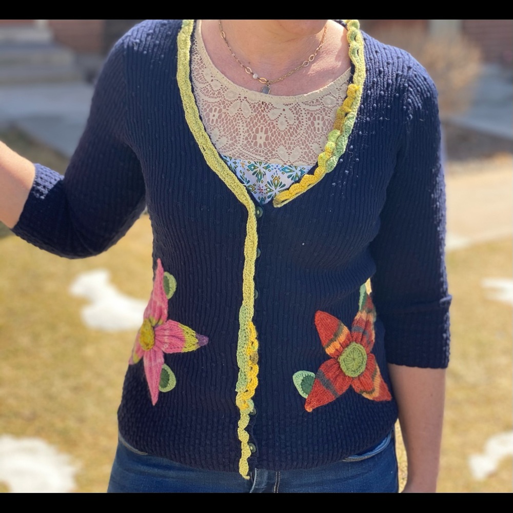 Hand Embroidered Sparrow Anthropologie Sweater